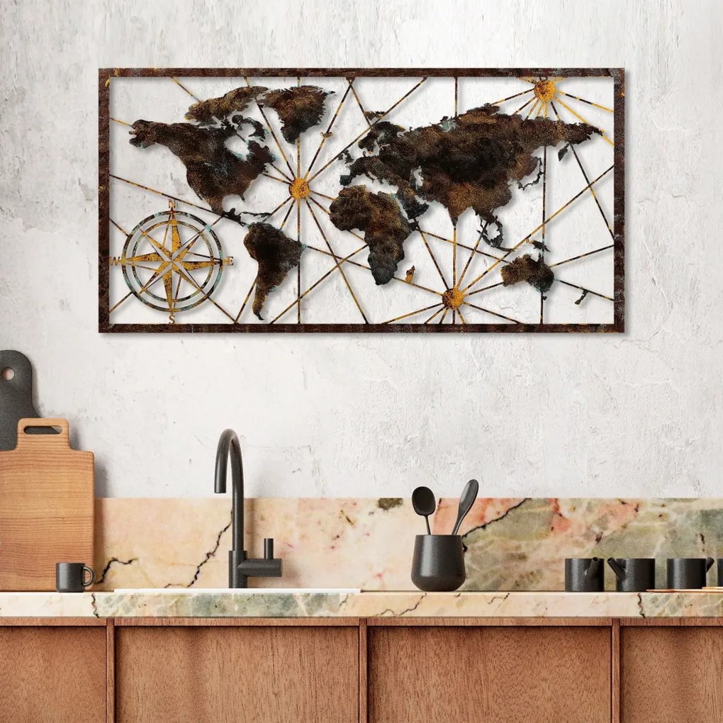 World Map Large - 1 fém világtérkép faldekoráció