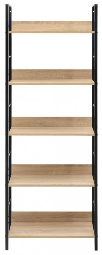 5 szintes tölgyszínű szerelt fa könyvespolc 60x27,6x158,5 cm