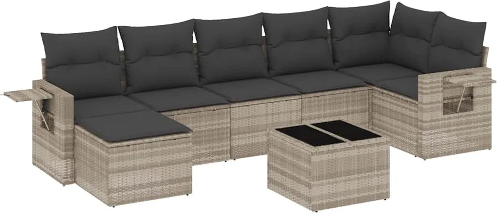 vidaXL 8 részes világosszürke polyrattan kerti ülőgarnitúra párnával