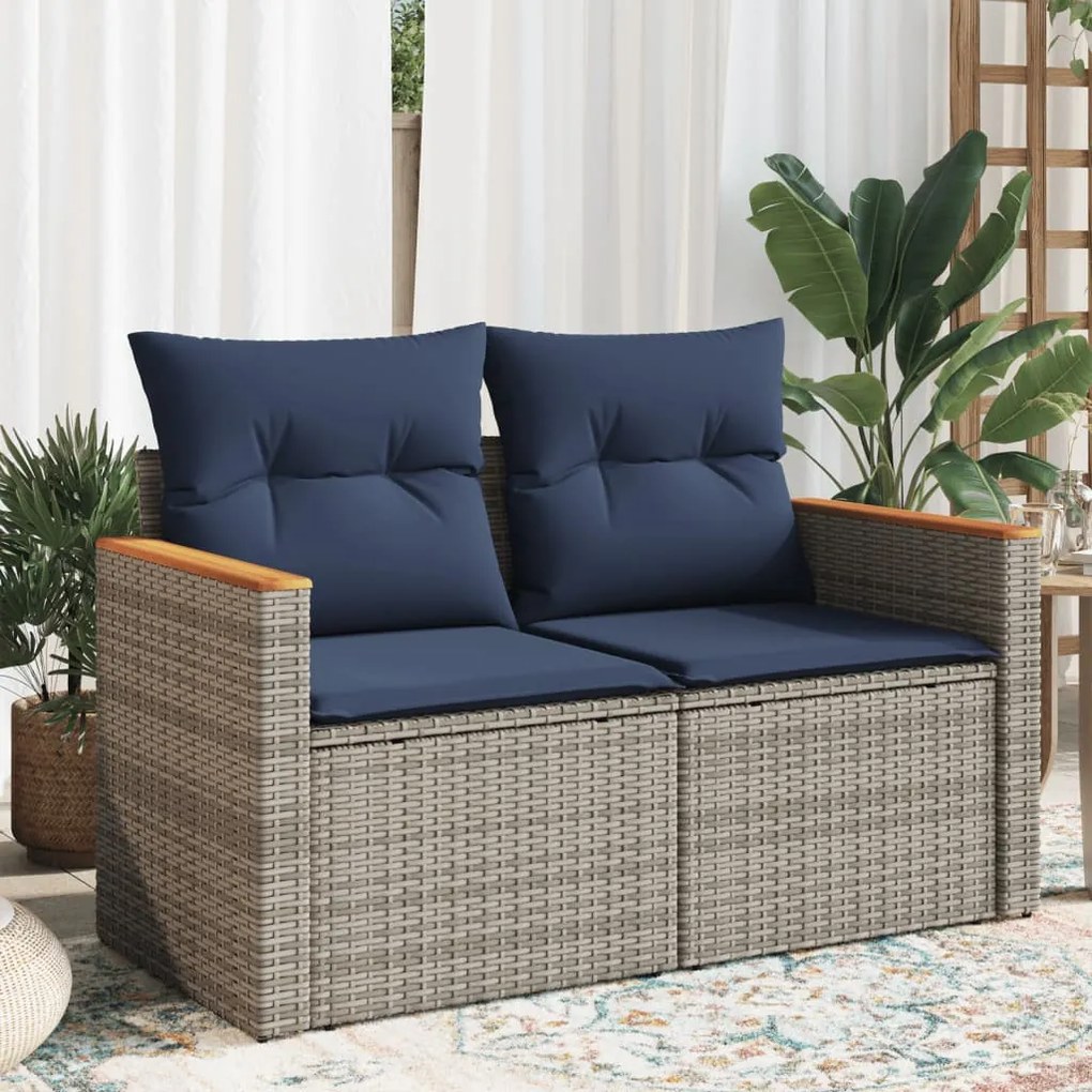 kétszemélyes szürke polyrattan kerti kanapé párnákkal
