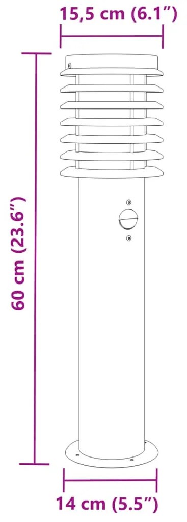 3 db ezüst rozsdamentes acél kültéri állólámpa érzékelővel 60cm