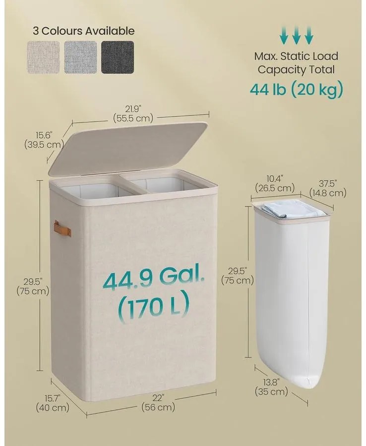 szennyestartó 170 l, 6 x 40 x 75 cm, cappuccino bézs