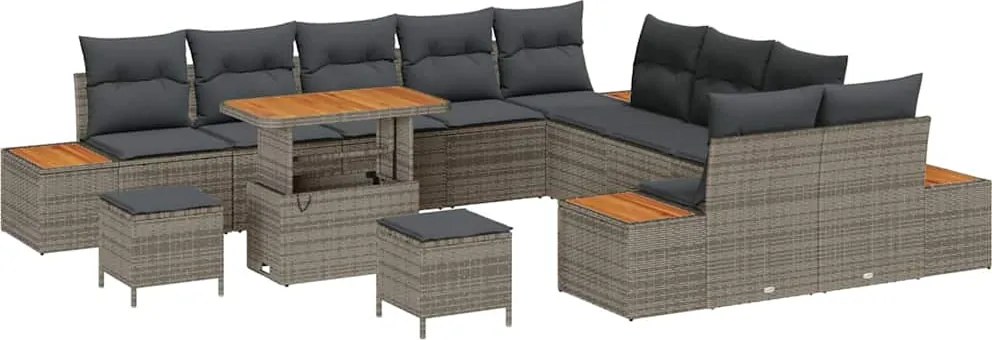 vidaXL Kerti Kanapé Szett párnával tárolóval 13 pcs Szürke Poli rattan