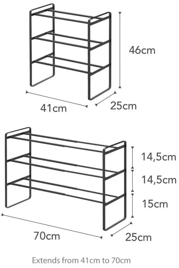 Maebashi fekete állítható cipőtartó, 3 szintes - YAMAZAKI