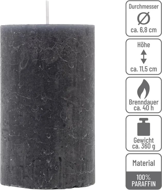 Rusztikus gyertya készlet 11,5 cm Ø 6,8 cm 12 db antracit