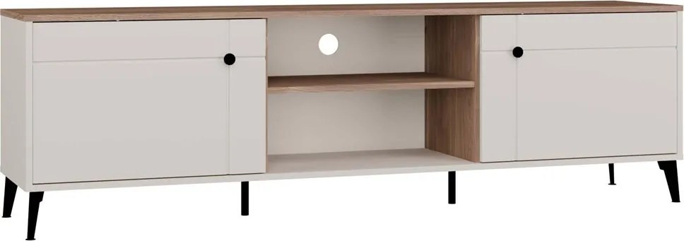 RTV POINT 2D TV állvány 183.5x40x12 cm, kasmír, fekete lábakkal, tölgy fedlappal
