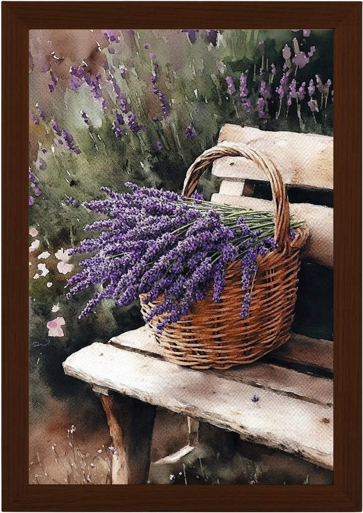 Poszter Keret Fa Kert Pad Nyár Kosár Virágok Levendula Csokor 40x60