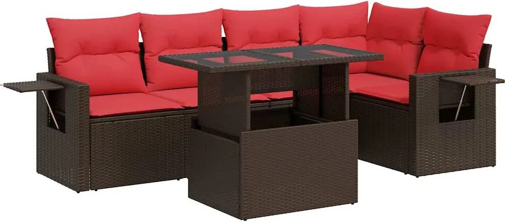 vidaXL 6 részes barna polyrattan akácfa kerti ülőgarnitúra párnával