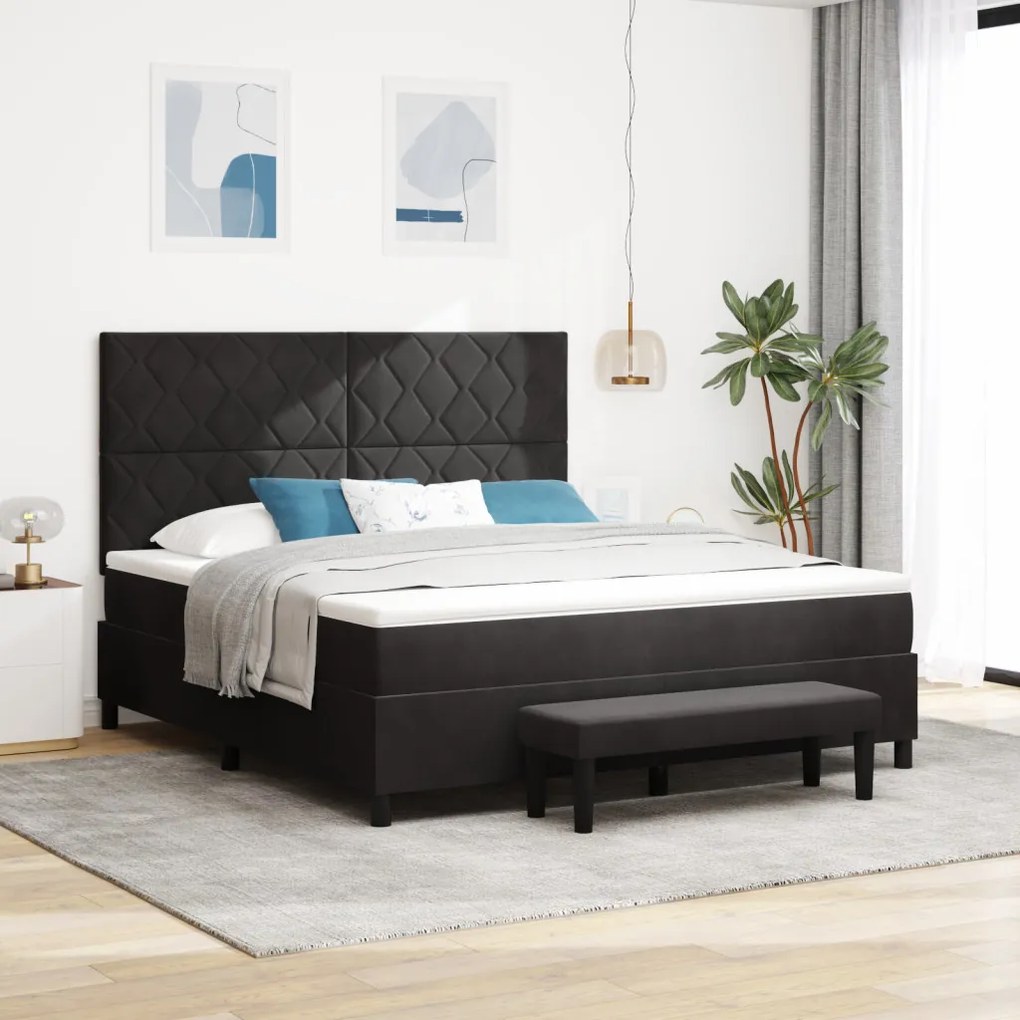 Boxspring Ágy Matrac és Pad Fekete 180x200 cm Velúr