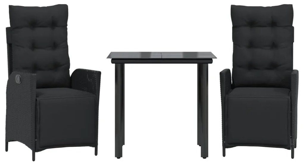 3 részes fekete polyrattan kerti étkezőgarnitúra párnákkal