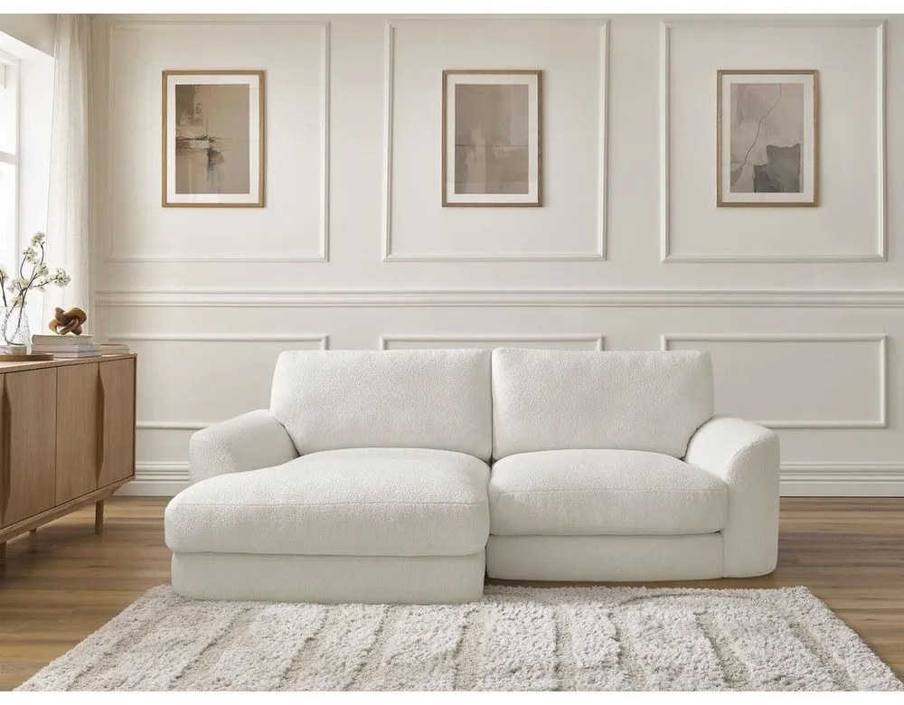 Fehér buklé sarokkanapé (bal oldali-heverő résszel) Leonore – Bobochic Paris
