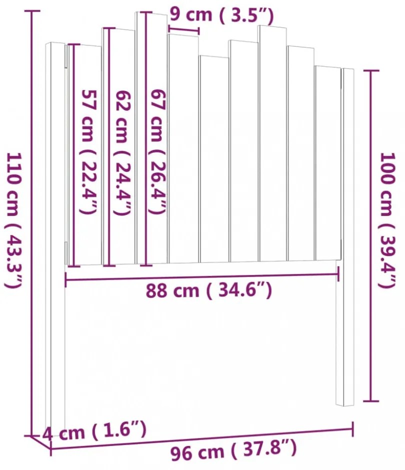 fekete tömör fenyőfa ágyfejtámla 96x4x110 cm
