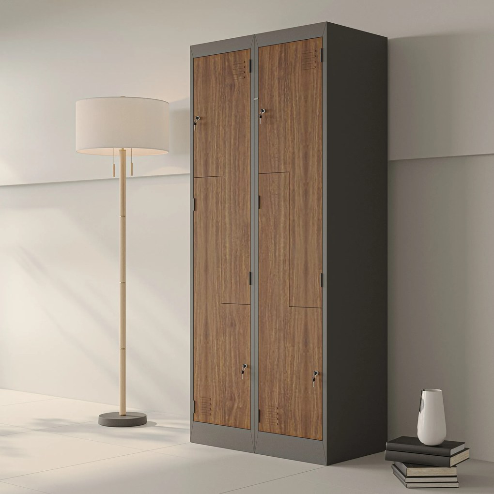 L típusú, négyrekeszes szociális ruhaszekrény, antracit/dió, 800x1850x450 mm: JULIA Eco Design