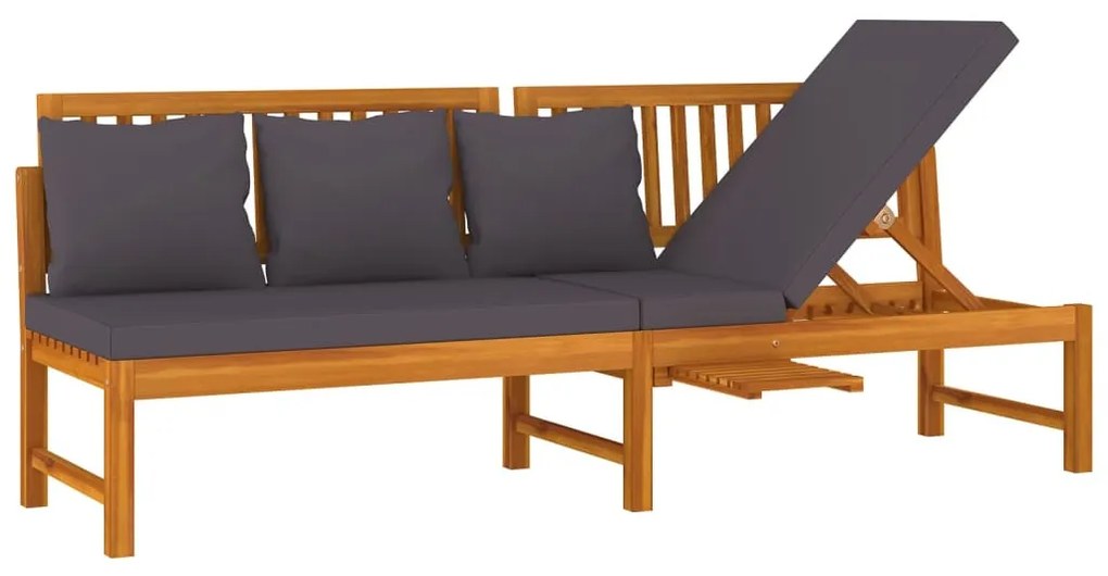 Tömör akácfa kanapé szürke párnákkal 200 x 60 x 75 cm