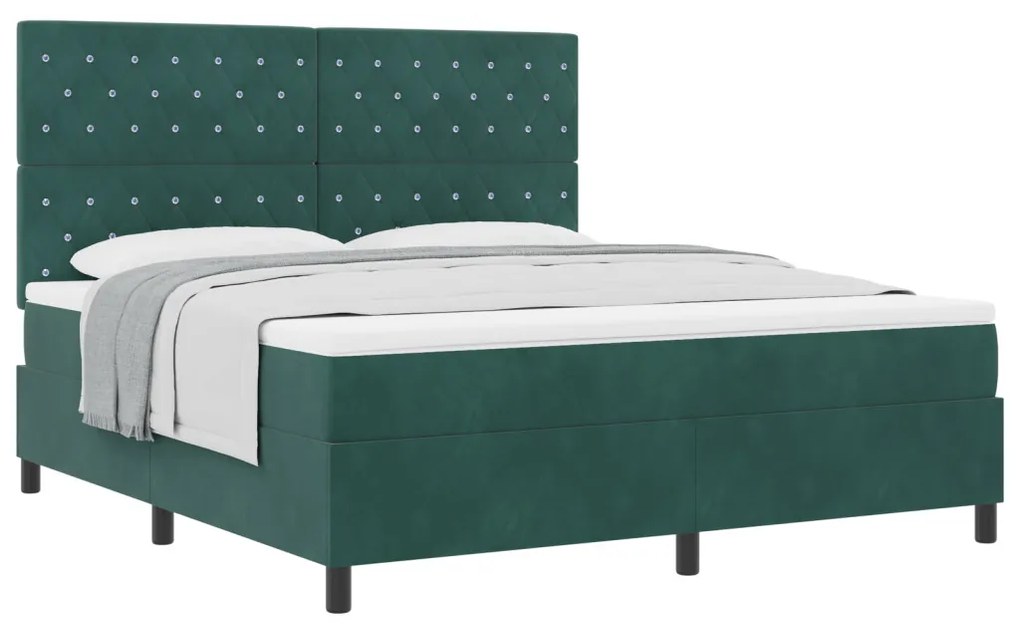 Boxspring Ágy Mattal Sötét Zöld Szuper Király Bársony