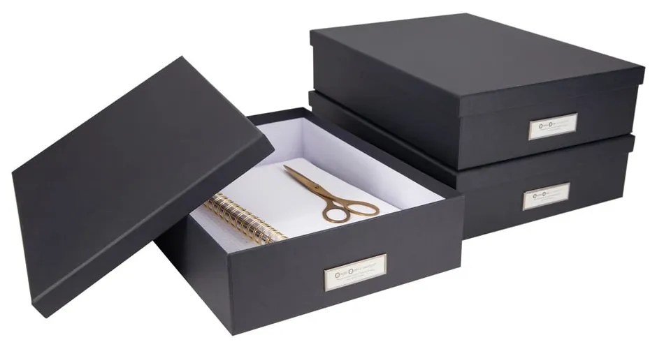 Oskar sötétszürke irattartó doboz címkével, A4 - Bigso Box of Sweden