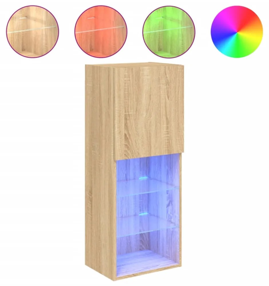 sonoma tölgy színű TV-szekrény LED lámpákkal 40,5 x 30 x 102 cm