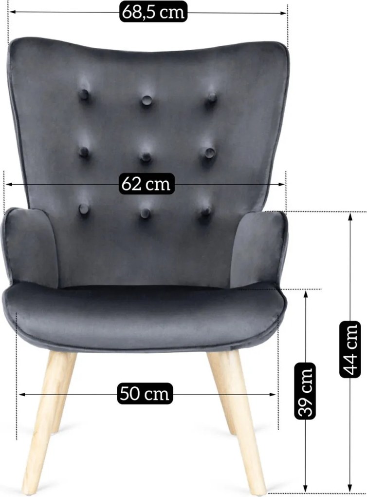 Pihenőfotel szürke színben, bársony kárpittal, lábtartóval LOZANO