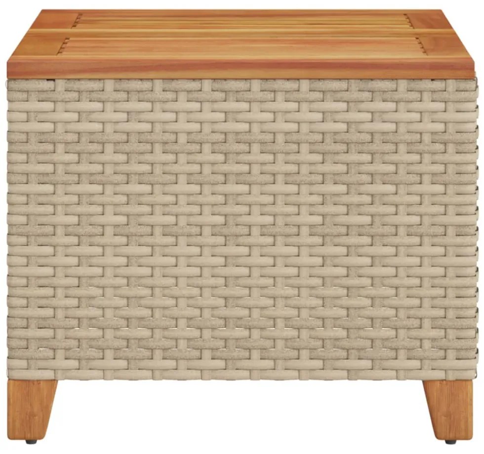 bézs polyrattan és akácfa kerti asztal 45 x 45 x 37 cm