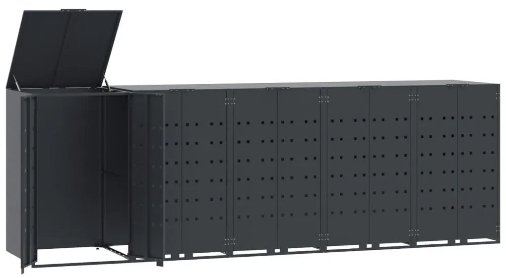 antracit acél kerekes tároló 5 szemeteskukához 345x79x117 cm