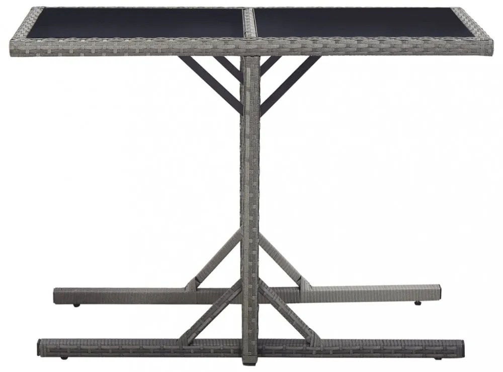 antracitszürke polyrattan és üveglapos kerti asztal 110x53x72cm