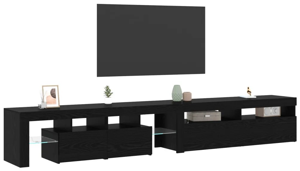 TV szekrények 2 db LED fényekkel fekete tölgy rétegelt fával