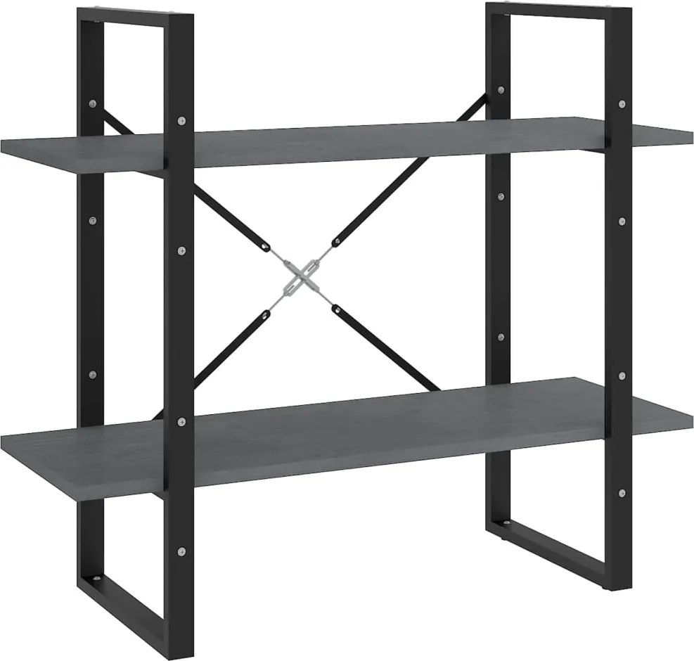 vidaXL kétszintes szürke tömör fenyőfa könyvszekrény 80 x 30 x 70 cm