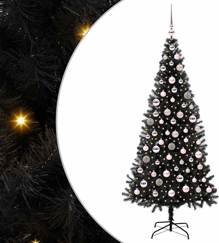 vidaXL Karácsonyfa 300 LED-del állvánnyal Fekete 180 cm PVC
