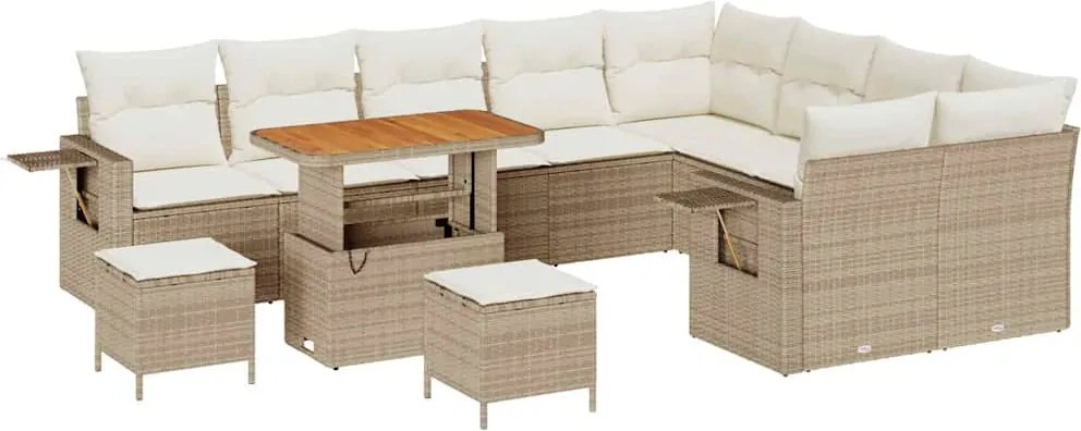 vidaXL Kerti Kanapé Szett 12 pcs Bézs polirattan