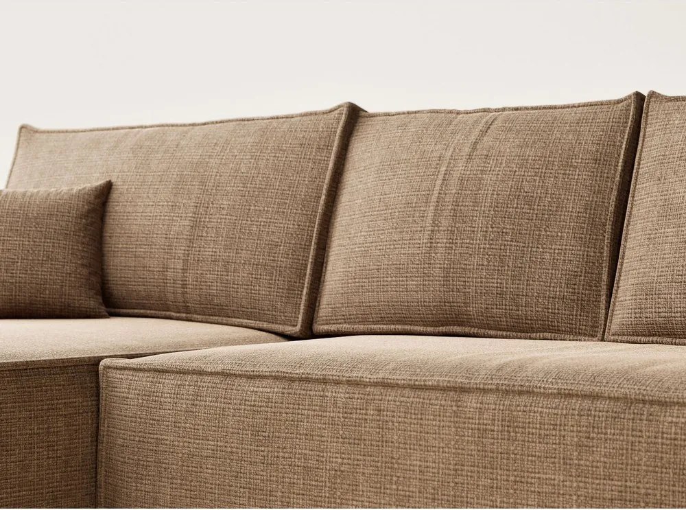 Világosbarna zsenília kinyitható-tárolóhelyes sarokkanapé (bal oldali-heverő résszel) Maze – Maison de Rêve