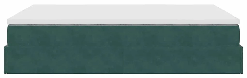 Ottomán ágykeret matraccal sötétzöld 140x190cm bársony
