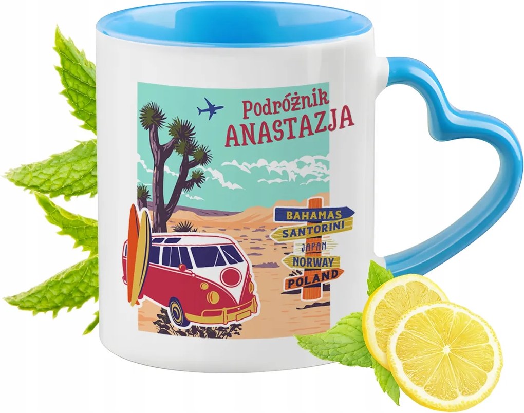 Kék bögre szív alakú füllel Anasztázia számára Ideális Ajándék