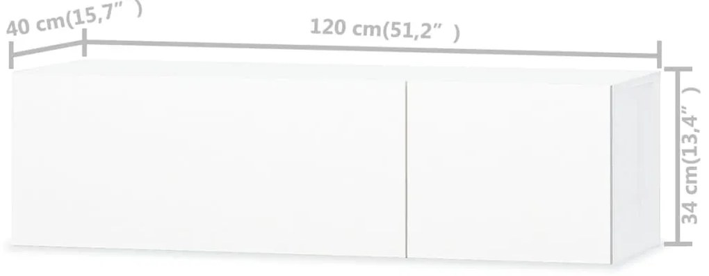 fehér magasfényű szerelt fa TV szekrény 120 x 40 x 34 cm