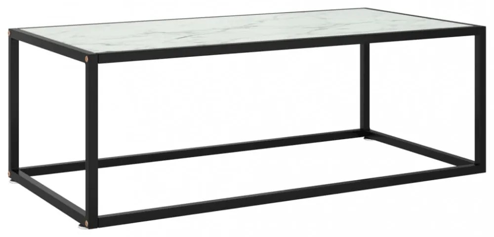 fekete dohányzóasztal fehér márvány mintás üveggel 100x50x35 cm