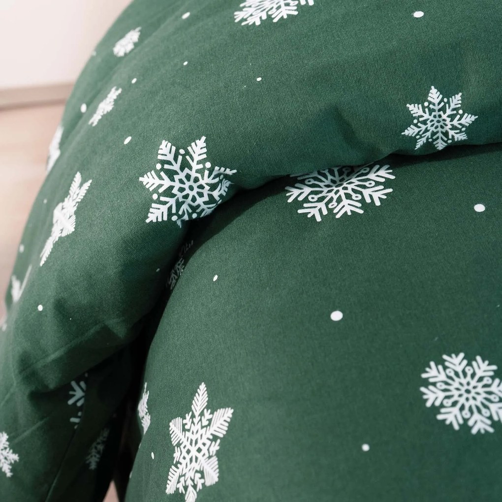 Goldea flanel ágyneműhuzat - hópelyhek zöld alapon 140 x 200 és 70 x 90 cm
