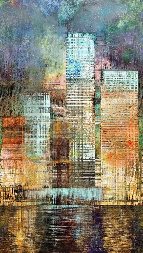 Falfestmény falpanel Színes város éjszaka modern metropolisz 367447 Rasch