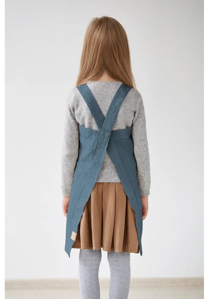 Pinafore kék gyerek len kötény, 72 x 45 cm - Linen Tales