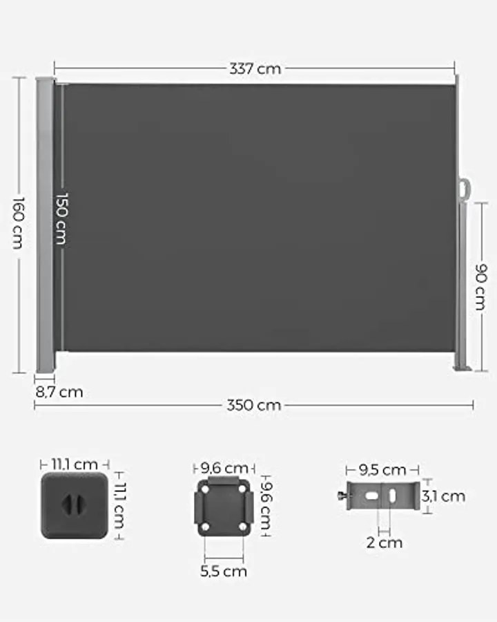 Oldalsó napellenző, 160 x 350 cm, Antracit