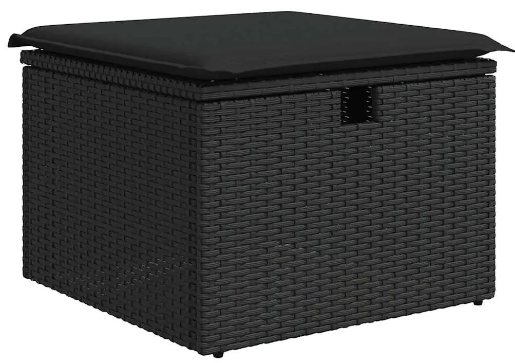 vidaXL 6 részes fekete polyrattan akácfa kerti ülőgarnitúra párnákkal