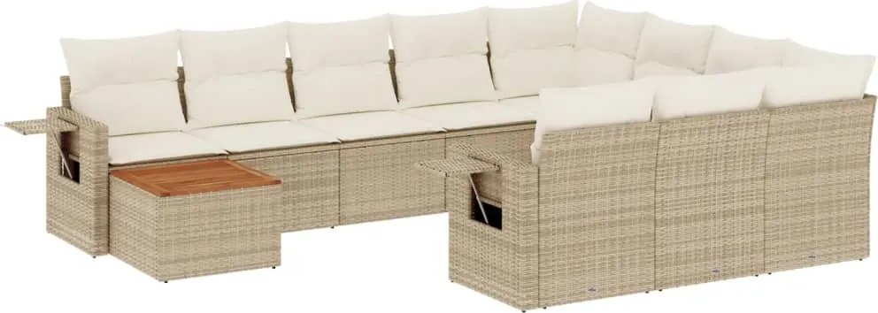 vidaXL 11 részes bézs polyrattan kerti ülőgarnitúra párnákkal