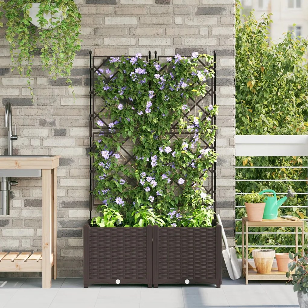 Rácsos virágcserép 2 db Barna 80x40x143 cm