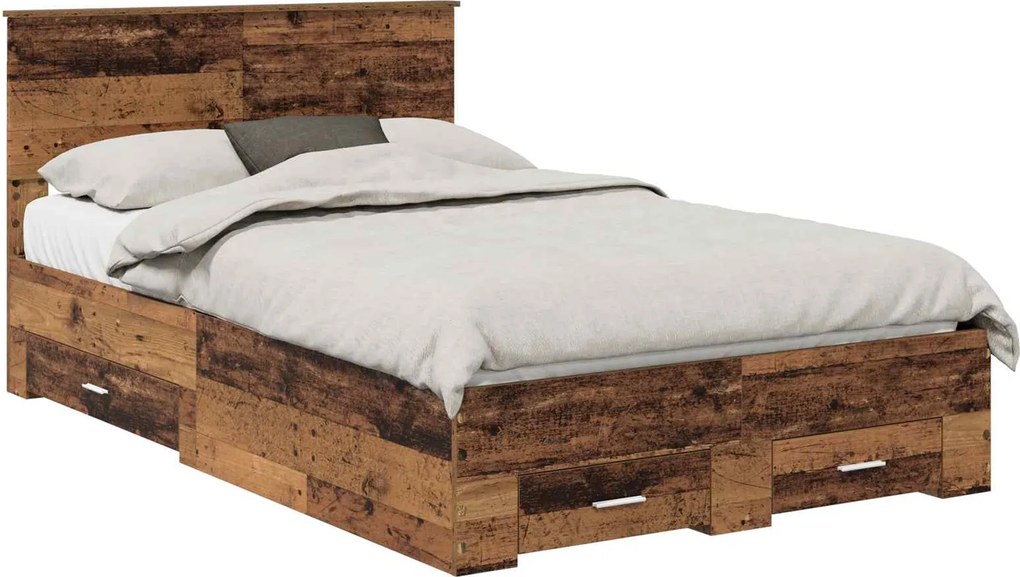 vidaXL Ágykeret fejtámlával fiókkal Öreg fa 120 x 190 cm Faanyag