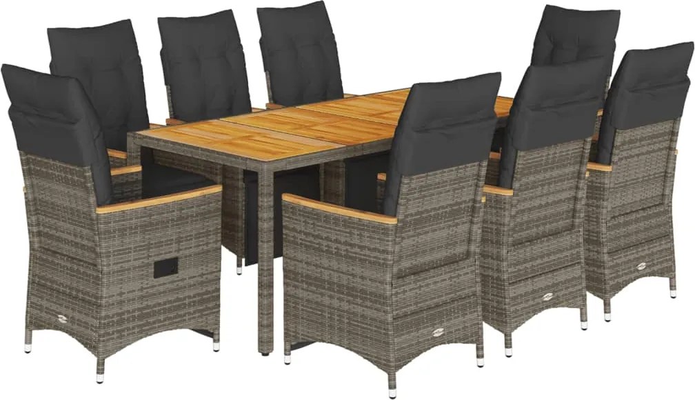 vidaXL 9 részes szürke polyrattan kerti bisztrógarnitúra párnákkal