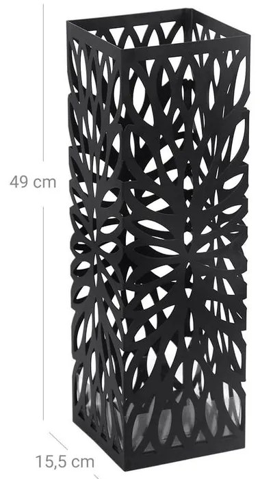 FLORE fém esernyőtartó, 15,5x15,5x49cm, fekete SongmicsHome