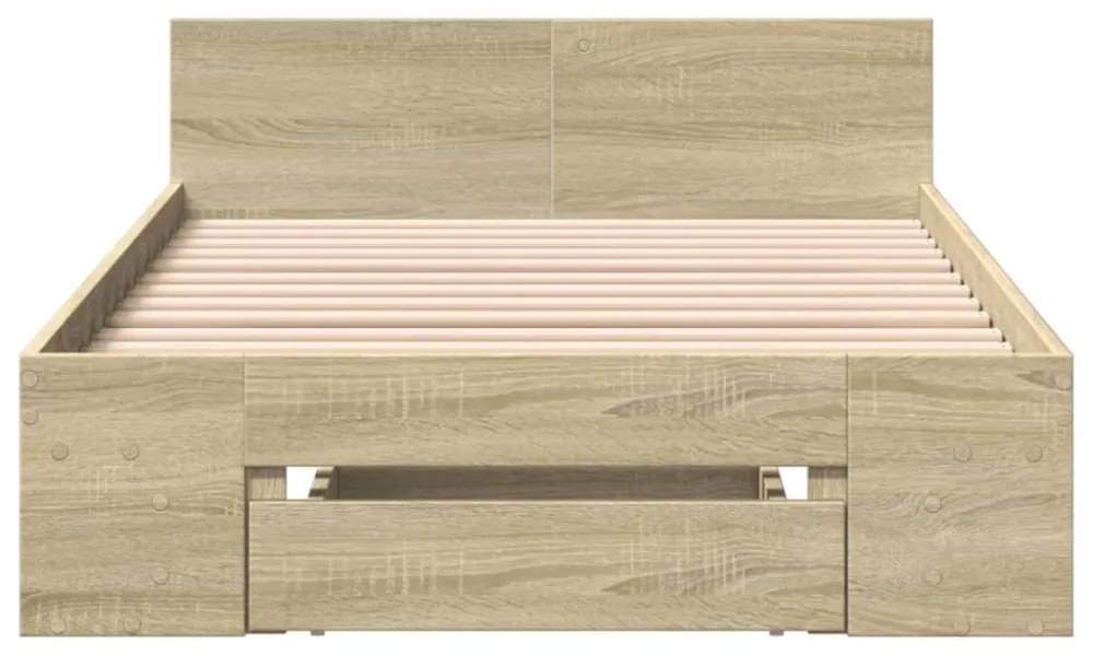 sonoma tölgy színű szerelt fa ágykeret fiókkal 90 x 200 cm