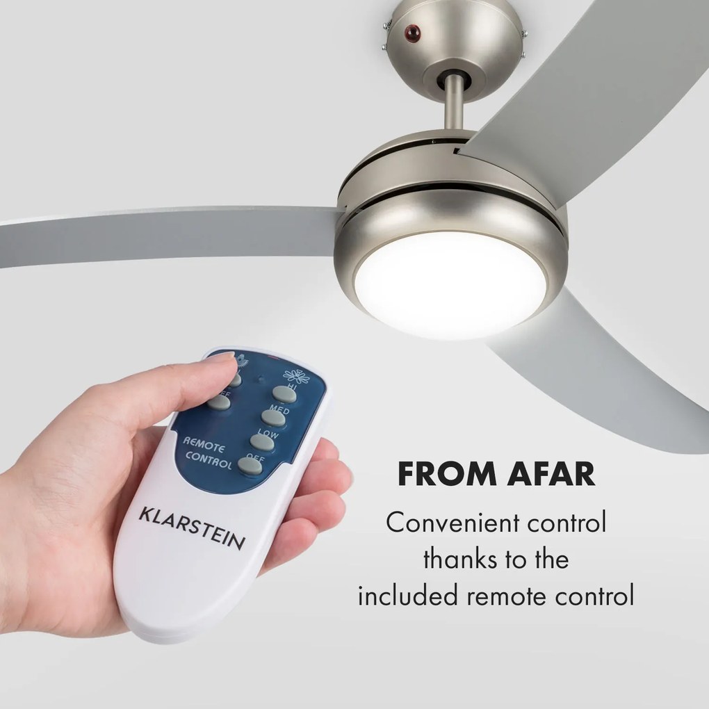 Klarstein El Paso, mennyezeti ventilátor, 52", menet e27, 3 lapát, szürke kialakítás