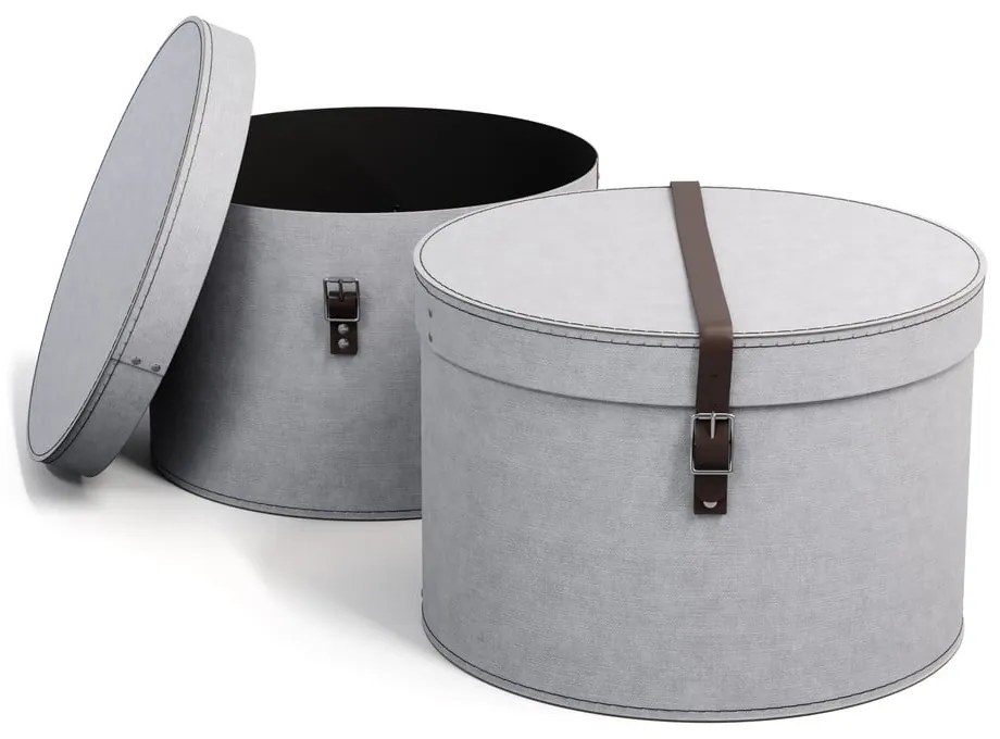 Világosszürke fedeles karton tárolódoboz szett 2 db-os ø 37,5x25,5 cm Rut – Bigso Box of Sweden