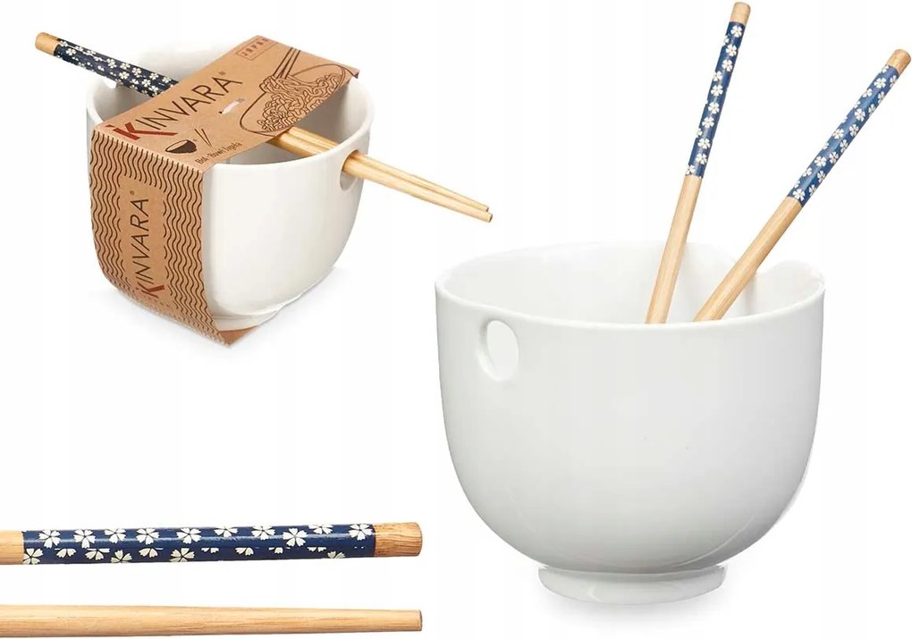 Konyhai húsleveses tál Ramen pálcika szett fehér Japandi tányér