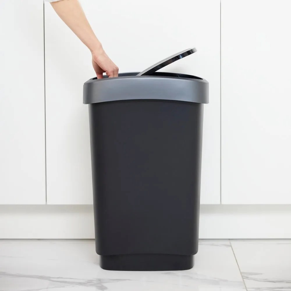 Ezüstszínű-fekete szemetes újrahasznosított műanyagból 25 l Twist - Rotho