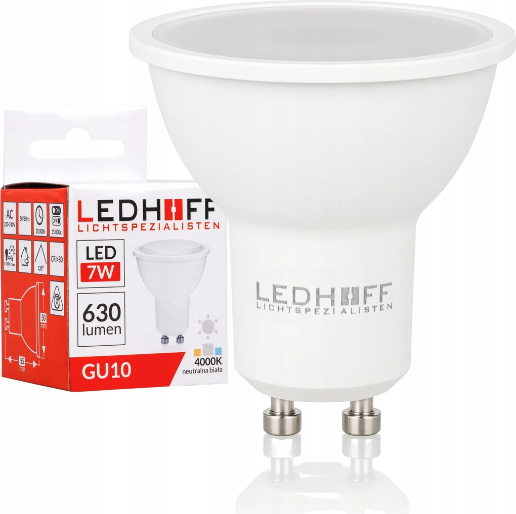 Led izzó GU10 Természetes 7W 60W 4000K Erős nem villog Fényes semleges